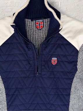 Norwegian Explorer Nordic Wool Blend Hybrid Ski Sweater 1/4 Zip Mens Medium